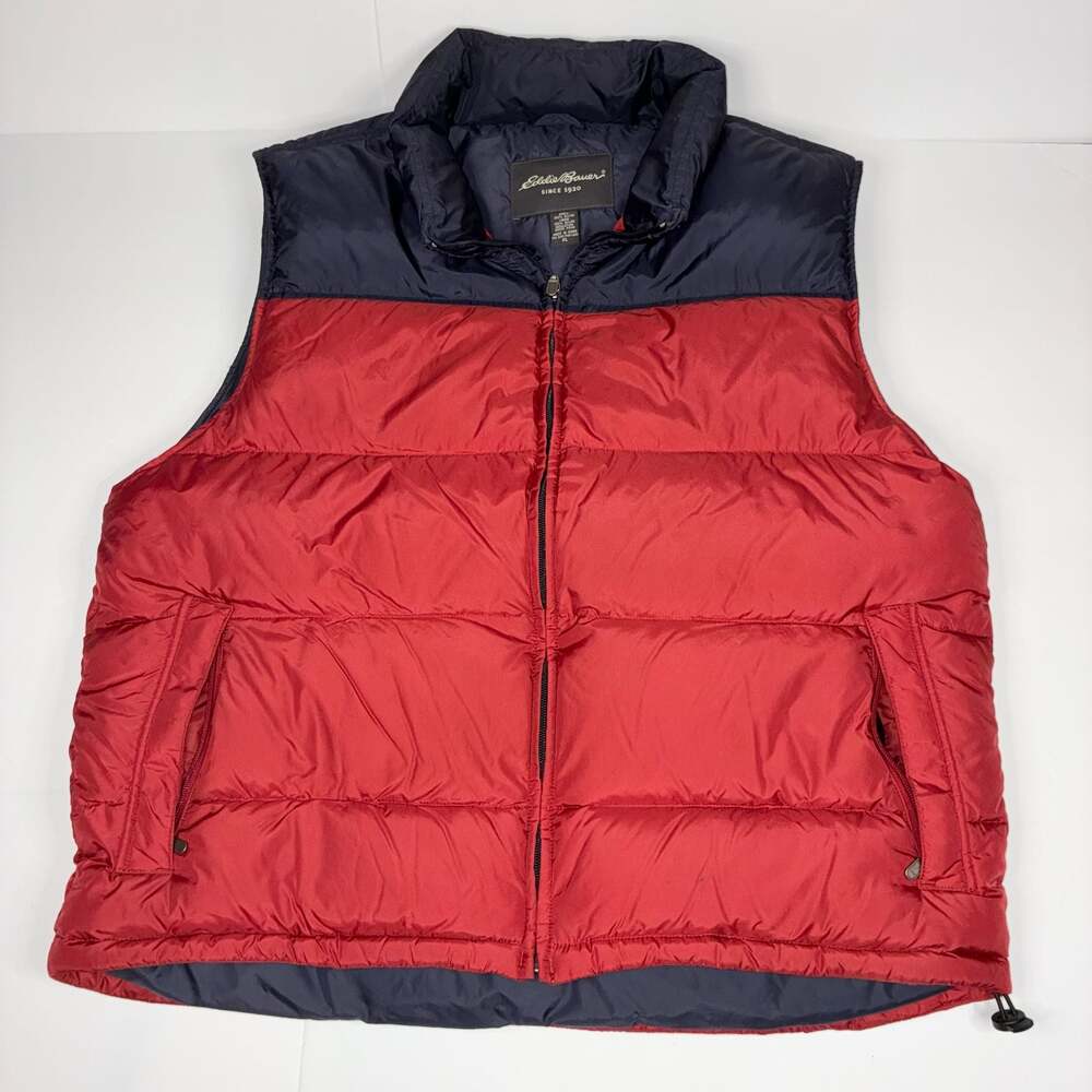 Eddie Bauer  Men Vintage Goose Down Puffer Vest Red Navy Blue Size XL